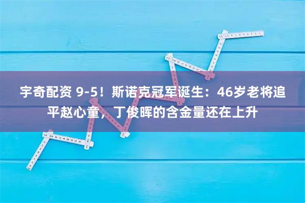宇奇配资 9-5！斯诺克冠军诞生：46岁老将追平赵心童，丁俊晖的含金量还在上升
