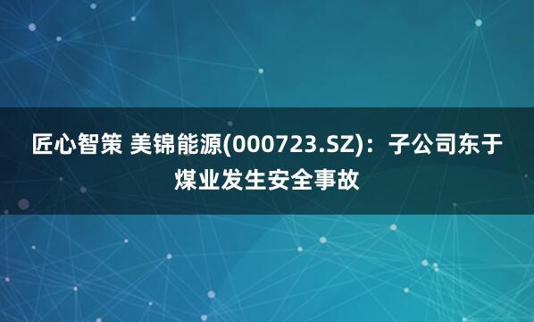 匠心智策 美锦能源(000723.SZ)：子公司东于煤业发生安全事故